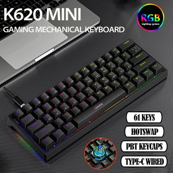 K620 Мини-Игровая Механическая Клавиатура Hotswap 61 Клавиша RGB Type-C Проводная Игровая Клавиатура PBT Keycaps 60% Эргономика Клавиатур
