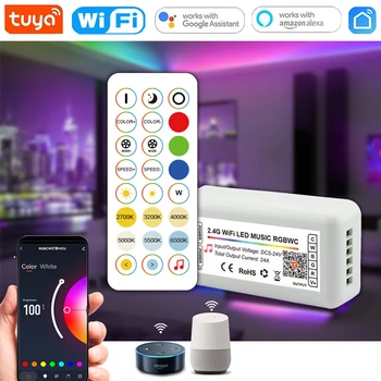 Tuya Wifi DC5V-24V Светодиодный Контроллер Освещения с Дистанционным Управлением Single/CCT/RGB/RGBW/RGBCW Музыкальный Беспроводной Контроллер для Alexa Google Home