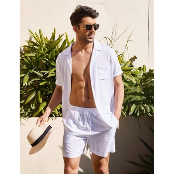 Лето хлопок и лен мужской костюм короткие шорты рукавом сплошной высокое качество 2 шт пляжа путешествий на открытом воздухе повседневная дышащая блейзер