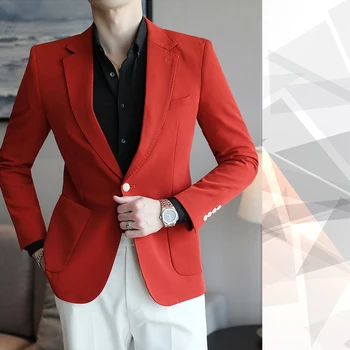 Модный Новый мужской блейзер 2023 года, деловой Приталенный Красный костюм с вырезами на лацканах, свадебный пиджак для жениха, официальный бал, Офисный Повседневный пиджак Homme